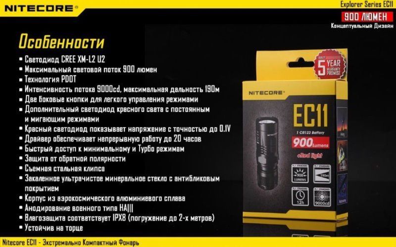 Миниатюрный фонарь Nitecore EC11