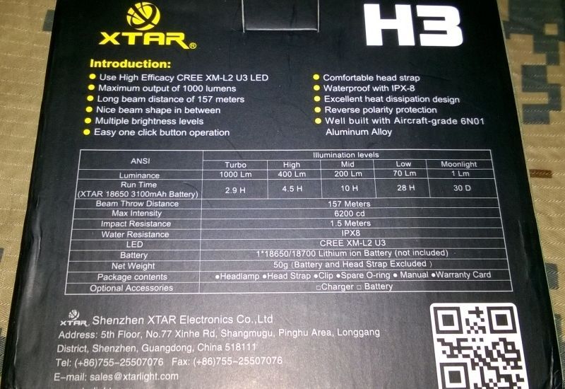Налобный Г-образный фонарь Xtar H3 Warboy